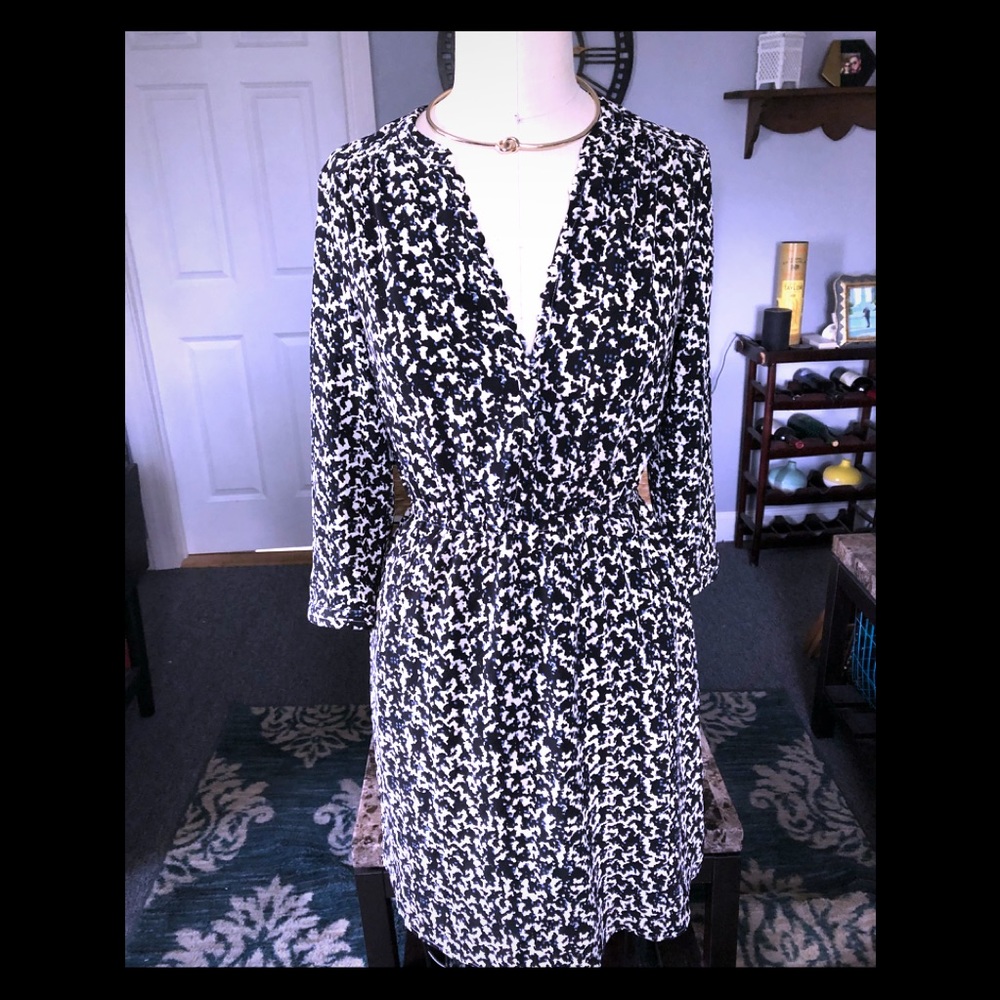 H&M Black, White + Blue Patterned Dress
